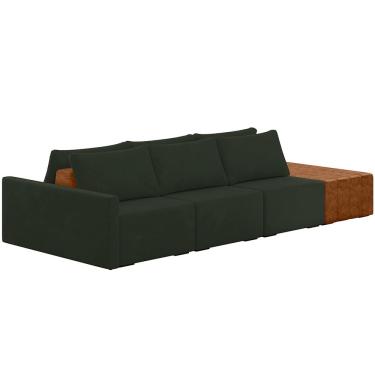 Imagem de Sofá Ilha Modular Para Sala 342cm com Puff Dublin K01 Veludo Verde Sintético Caramelo - Lyam Decor