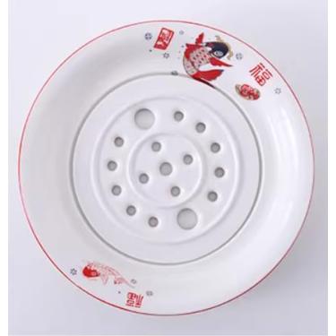 Imagem de Kamelar.Lava Prato de bolinho de cerâmica branca de 25,4 cm, prato duplo com prato poroso, prato de bolinho chinês, prato de gelo seco, prato de frutas, prato de sashimi (padrão de flor de perigo)