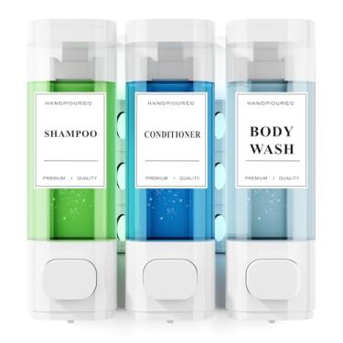 Imagem de Dispensador de xampu e condicionador – Dispensador de sabão de chuveiro montado na parede, instalação sem broca, bloqueável, capacidade de 900 ml, para banheiro e hotel ou Airbnb (branco, pacote com 3