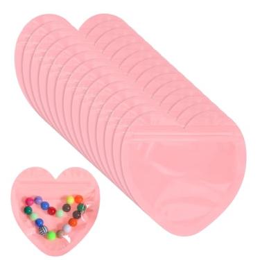 Imagem de 100 unidades de sacos Mylar rosa em forma de coração, sacos transparentes de 10 x 10 cm para joias, brincos, lembrancinhas de festa e suprimentos para pequenas empresas (embalagem de presente doce e