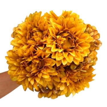 Imagem de Buquê de Dálias Grandes Artificiais Permanentes – Flores Decorativas para Sala, Casamento e Arranjos Florais (Marrom-claro)