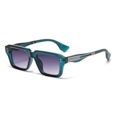 Imagem de VFDHN Óculos de sol retrô femininos, óculos de sol de leopardo com gradiente UV400, lentes transparentes da moda, armação rebitada para homens (C4, azul e cinza)