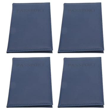 Imagem de Acouto 4 Unidades Elegantes Porta-passaporte de Couro PU Carteira de Viagem para Homens e Mulheres - Azul Escuro, para Organizar Cartões (Azul escuro)