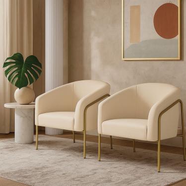 Imagem de Poltrona Sala Industrial Alta Dourado Kit 2 Stella Suede D03 - D'rossi Verde