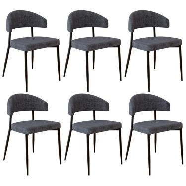 Imagem de Cadeira De Jantar Estofada Kit 6 Chloe M25 Linho Lautrec Grafite - Mpozenato