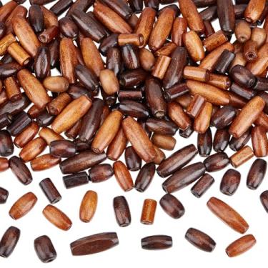 Imagem de SUNNYCLUE 240 peças, 8 estilos, contas de madeira natural, contas de madeira natural, marrom, sortidas, coluna, tingida, retrô, tubo, espaçadores com orifício de 2 mm para fazer joias, pulseira, colar
