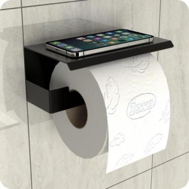 Imagem de Porta Papel Higienico e Celular Papeleira Adesivo Preto ELG - MetalCro
