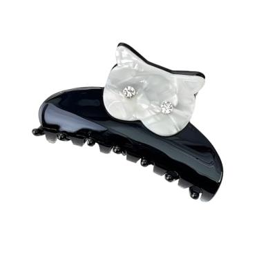 Imagem de Adoráveis grampos de cabelo de gato – Grampos de garra fofos para mulheres, fixação forte e acessórios de cabelo de acetato elegantes para todos os tipos de cabelo (preto e branco)