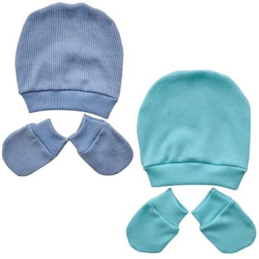 Imagem de Kit Touca e Luva Canelada Recém Nascido enxoval Saída de Maternidade (Kit 2 Menino)