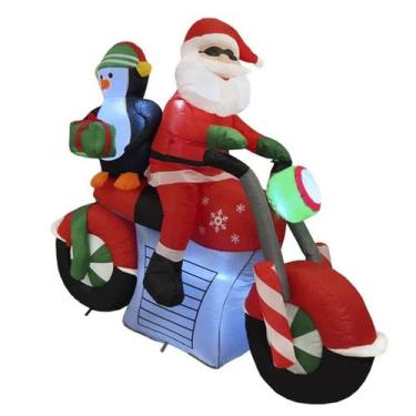 Imagem de Papai Noel De Moto Inflavel Natal Pinguim Ajudante Presente Natalino D