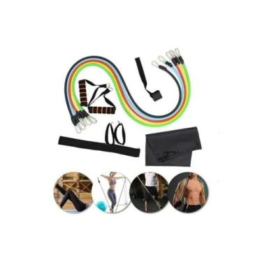 Imagem de Elástico Extensor11 Peças Exercicio Funcional Até 100 libras Kit Elástico Extensor Treinamento Pilates Exercícios Academia Acessórios, Tubing Kit 11 peças para Exercício Funcional
