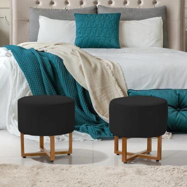 Imagem de Kit 2 Puffs Industriais Charles Estofado Veludo Preto Base Ferro