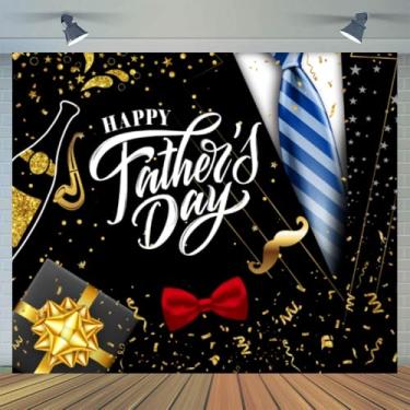 Imagem de Pano de fundo feliz para o dia dos pais, 3 x 2,4 m, pano de fundo para fotos de dia dos pais, preto, terno de negócios, gravata azul, para decoração do dia dos pais, melhor pano de fundo do pai de