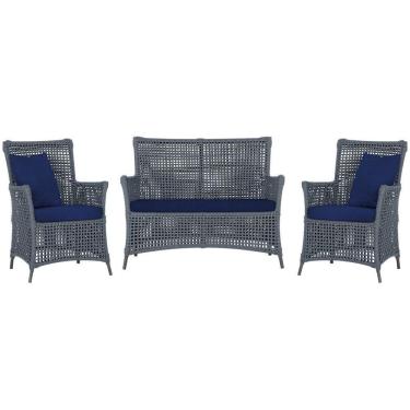 Imagem de Jogo Sofá E 2 Poltronas Igapó Alumínio Preta E10 Trama Prata