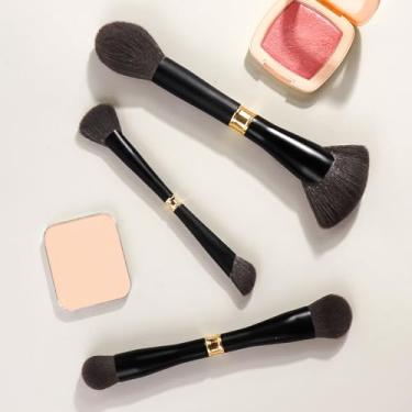 Imagem de 3 pincéis de maquiagem de precisão, cerdas macias e densas, ideal para contorno, blush e detalhes de sombra (preto)