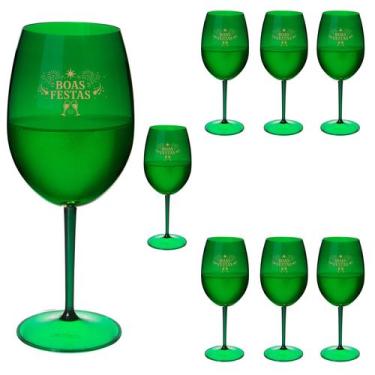 Imagem de Taças Vinho Acrílico 600ml Boas Festas Taça Vinho 8pçs - NEOPLAS, VERD