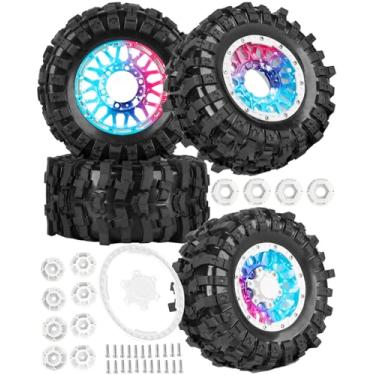 Imagem de hopsupRC 12mm/14mm/17mm RC Truck Wheel Tires for 1/10 Rustler Stampede Hoss,Granite Vorteks Big Rock,Axial Losi Redcat Rc4wd,Hard Plastic RC Truck Tires,RC Monster Truck Car Wheels,4PCS Colour