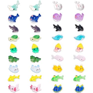 Imagem de 36 peças de animais oceânicos em miniatura, 18 estilos de animais marinhos de resina, mini figuras marinhas fofas, tartaruga, tubarão, ornamentos de aquário marinho para artesanato faça você mesmo