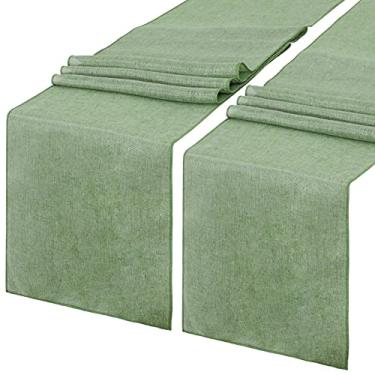 Imagem de B-COOL Caminho de mesa de serapilheira 2 peças verde claro para decoração de mesa de Ação de Graças Boho Rústica Juta Casa Fazenda Café Festa de Casamento Decoração de Mesa 30 x 213 cm