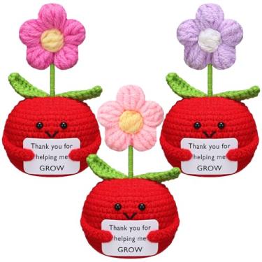 Imagem de Wavwavw 3 Pcs Christmas Teacher Gifts Positive Handmade Crochet Doll Thank You for Helping Me Grow Teacher Appreciation Gifts for Women Men Thanksgiving Home(Apple Puff Flower)
