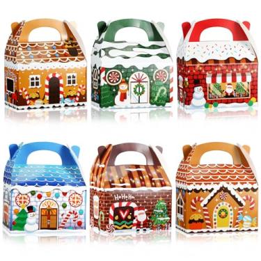 Imagem de Kolldenn 42 peças, caixa de presente de Natal, caixa de presente de biscoito de Natal com alça 3D, caixa de embrulho de presente de Natal para lembrancinhas, 6 designs (estilo pão de gengibre, cor