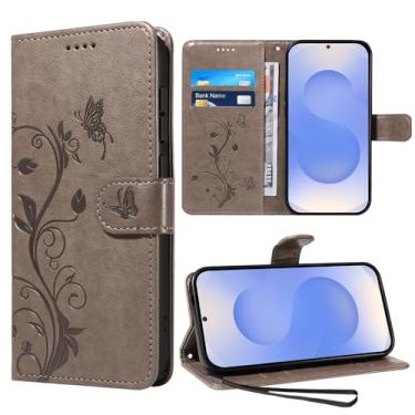 Imagem de VANKI Capa de couro compatível com Samsung Galaxy S25 capa flip carteira PU capa para celular Galaxy S24 couro e suportes integrados e 3 compartimentos para cartão para Samsung S25/24 (cinza)