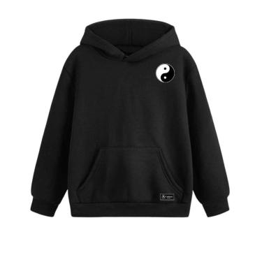 Imagem de Blusão Moletom Canguru Yin Yang Infantil Personalizado com Capuz e Bolso-Unissex