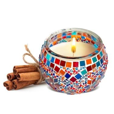 Imagem de Vela perfumada de vidro mosaico artesanal médio, vela de cera de soja para mulheres e homens, decoração de casa, sala de estudo, meditação, ideia de presente, tempo de queima de 36 horas, adulto