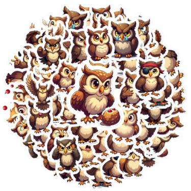 Imagem de 50 peças coruja brincalhão, sábio, expressivo, adorável coruja para laptop, bagagem, álbum de recortes, diário, adesivo, faça você mesmo, telefone, guitarra, laptop, notebook, mala