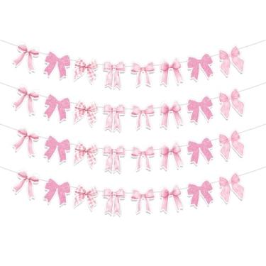 Imagem de Neyeidru Faixa de decoração de aniversário com laço - 4 peças de faixa de laço rosa para decorações de aniversário Coquette, guirlanda de arco para meninas, decoração de festa com laço, suprimentos de