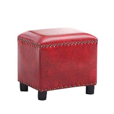 Imagem de Banqueta Otomana para pés otomanos banqueta quadrada de couro rebites otomanos apoio para os pés de madeira maciça otomano nórdico trocador banco grande D (amarelo pequeno)/vermelho/grande