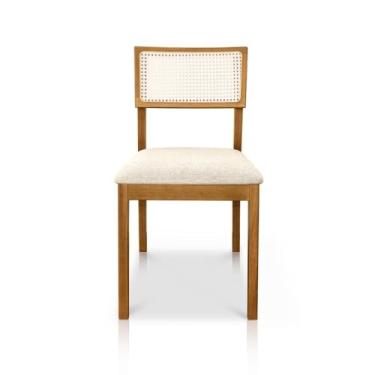 Imagem de Cadeira de Jantar em Madeira Maciça Jequitibá, Encosto com Tela Sextavada, Assento Estofado Bege, 85cm Altura x 45cm Largura, Uso Interior