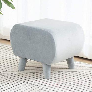 Imagem de SENNIAN Banqueta para os pés, banquinho de tecido pufe otomano, sofá nórdico, apoio para os pés, quadrado, 4 pernas, moldura de madeira maciça, banco de sapato, banco de entrada, cadeira branca para