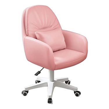 Imagem de Cadeira de escritório acolchoada com PU, cadeira de trabalho giratória ajustável com almofada espessa para sala de estar, maquiagem, estudos
