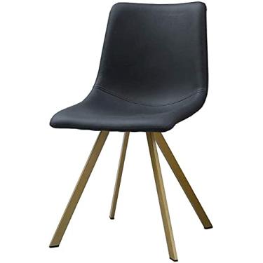 Imagem de Cadeiras de jantar, cozinha, sala de estar, espreguiçadeiras, pernas de metal, cadeira de encosto, almofada de couro PU, cadeira de maquiagem (cor: preto, tamanho: pernas douradas)