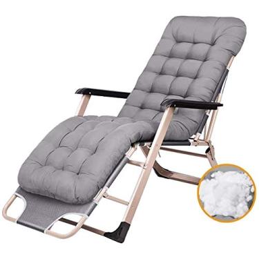 Imagem de Espreguiçadeira de jardim, cadeira dobrável gravidade zero com almofadas cinzas, cadeira dobrável, reclinável de jardim ao ar livre, poltrona grande para praia, pátio, suporta 200 kg