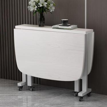 Imagem de Mesa de jantar extensível de madeira com rodas para pequenos espaços, mesa dobrável de folhas de borboleta