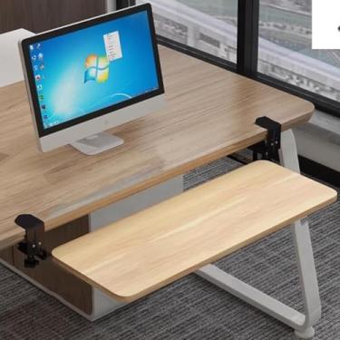 Imagem de Bandeja de teclado sob a mesa ajustável em altura, braçadeira C deslizante gaveta de teclado de computador, suporte ergonômico para teclado e mouse para escritório/casa (cor: natural, tamanho: 25 x 65