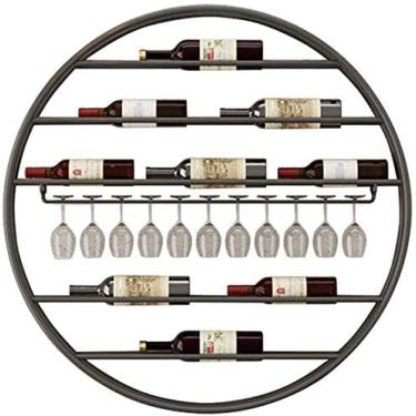 Imagem de Prateleiras de vinho de ferro montadas na parede, prateleira de metal de 5 camadas para garrafa de vinho e suporte de taça de vinho para 9 garrafas e 11 copos, presentes temáticos para mulheres