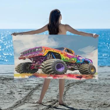 Imagem de hongjinglin Toalha de praia absorvente de secagem rápida, pintura de caminhão monstro, microfibra leve, toalha de piscina, toalhas de banho macias sem areia para praia, natação, banheiro, chuveiro