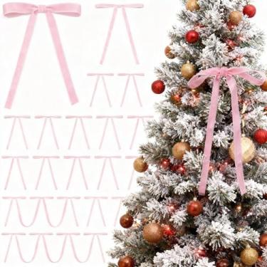 Imagem de ZFJSZMHH 36 peças de laços de árvore de Natal de veludo rosa 12,7 x 17,8 cm, laços rústicos para porta, guirlanda, lareiras, decoração de guirlanda, decoração de festa de Natal em casa (3/20.3 cm de