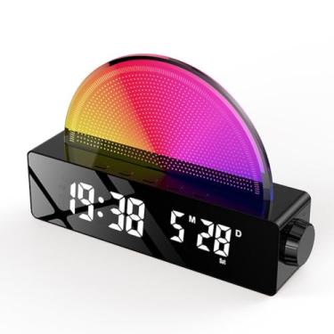 Imagem de Relógio Despertador Simulador de Nascer do Sol Matinal com 2 Modos Acordar Display Espelho LED Ajuste Múltiplas Cores Brilho Luz Noturna Ambiente para Decoração Casa Quarto Sala Estar Presentes Férias