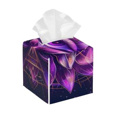 Imagem de Suporte quadrado de couro para caixa de lenços de papel, impermeável, mandala, olho étnico, organizador de papel facial com cinto inferior, estojo de lenços para mesa, banheiro, escritório, mesa