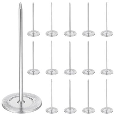 Imagem de ElevateTech 15 peças de tachas longas para estofamento 18 mm x 50 mm pregos de móveis de cabeça plana tachas de polegar prateado para móveis de parede sofá cabeceiras decoração tecido foto de madeira