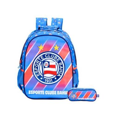 Imagem de Kit Escolar Futebol Bahia Time Mochila Costas + Estojo Duplo - Xeryus