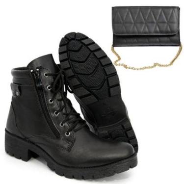 Imagem de Bota Cuturno Feminina Couro Tratorada Chelsea Confort Flex + Bolsa Ombro-Feminino