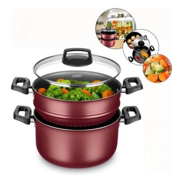 Imagem de Leve 3 Em 1 Cozinhar No Vapor Caçarola Escorredor De Massa Cor Vermelh