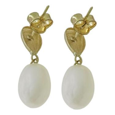 Imagem de Brinco Gota De Pérola Água Doce Natural Ouro 18k - MV Joias