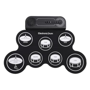 Imagem de Luocute Conjunto de Bateria Elétrica, Kit de Bateria Eletrônica de 7 Pads Com Alto-falante Embutido e Bateria Recarregável, Almofada de Prática de Enrolar Portátil para Crianças,