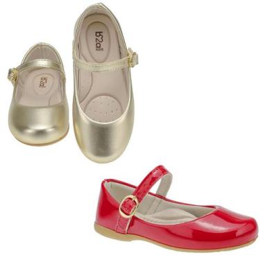 Imagem de Kit 2 pares sapatilha infantil menina b2a kids 9001 dourado vermelho, 